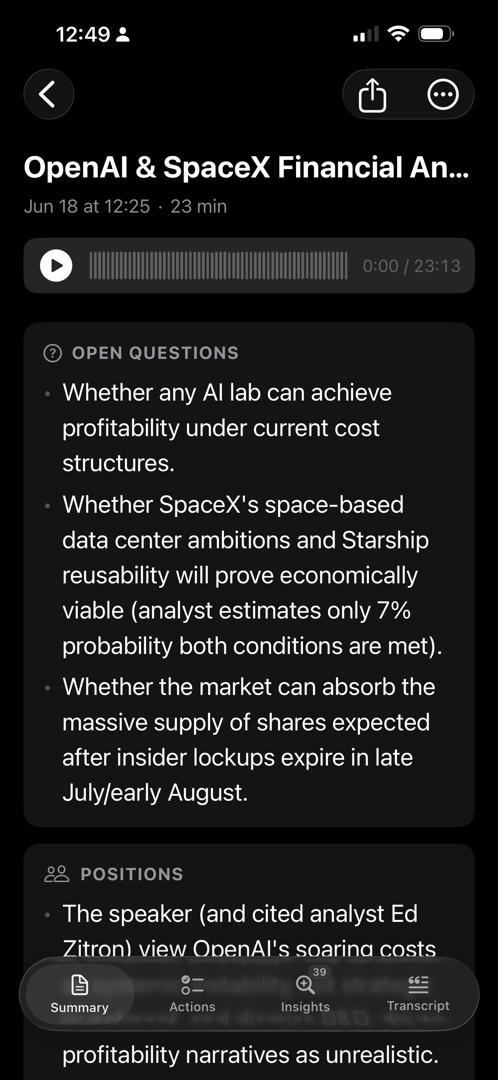 A meeting summary listing open questions